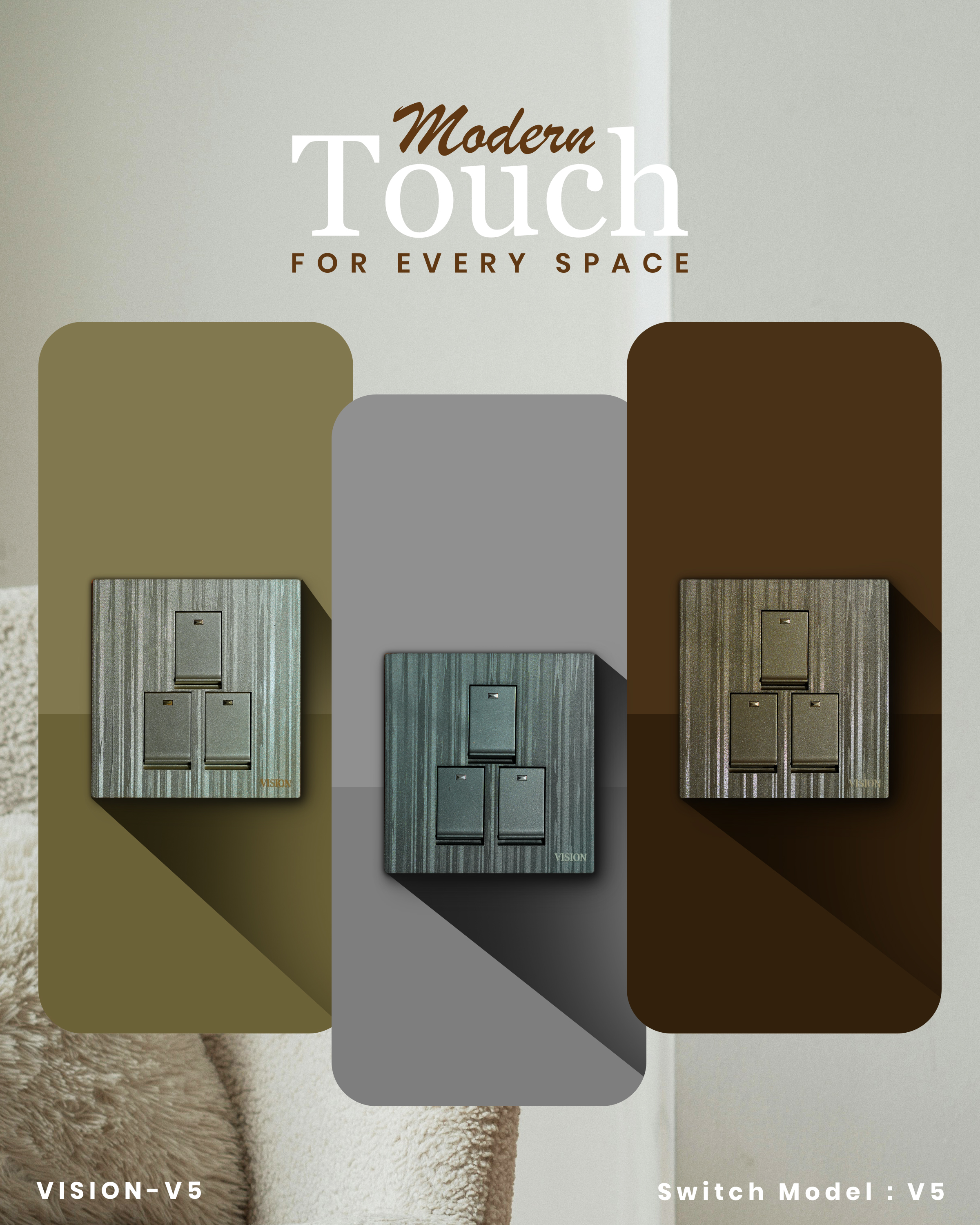 Vision V5 — brushed textures in Gold, Coffee, Grey and Black